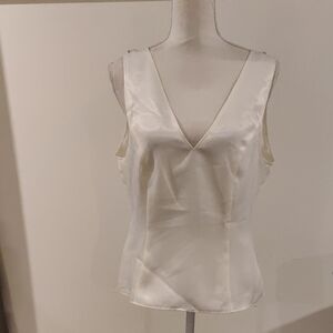 cinq a sept Satin V-Neck Camisole Ivory Sz L Y2K Cottagecore Luxury Sleeveless